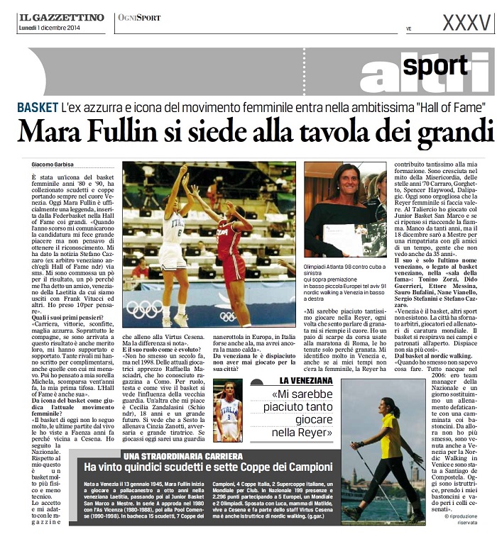 La 'nostra' Mara Fullin tra i 'grandissimi' della pallacanestro italiana